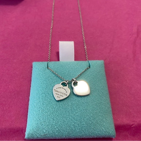 Authentic Tiffany & Co Sterling Silver Double Heart Tag Pendant Necklace ❤️ - Picture 8 of 14